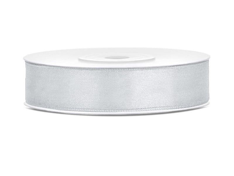 SATIN Ribbon Party Deco 25m long x 12mm wide SILVER #TS12-018 - Each