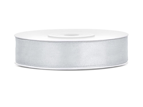 SATIN Ribbon Party Deco 25m long x 12mm wide SILVER #TS12-018 - Each