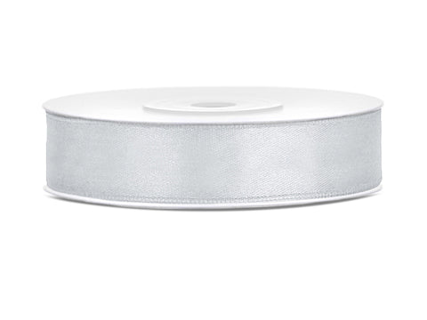 SATIN Ribbon Party Deco 25m long x 12mm wide SILVER #TS12-018 - Each