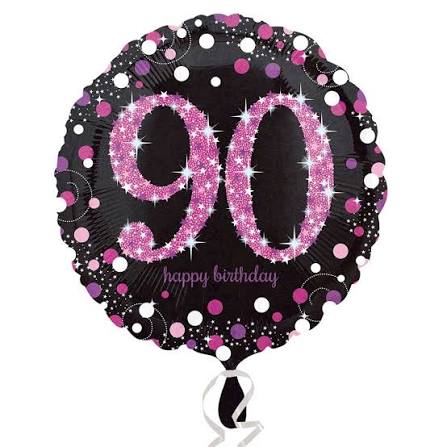 45cm Round Foil Holographic 90th Sparkling BIRTHDAY Pink Anagram #33791 - Each (Pkgd.)