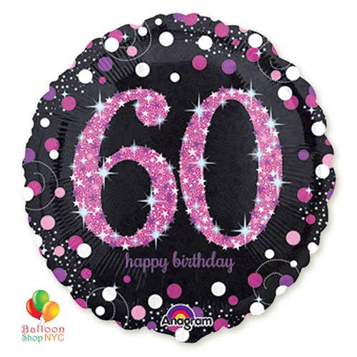 45cm Round Foil Holographic 60th Sparkling BIRTHDAY Pink Anagram #33788 - Each (Pkgd.)