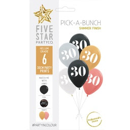 30cm Pick A Bunch 30th BIRTHDAY Met Assorted- pack of 6 #750039