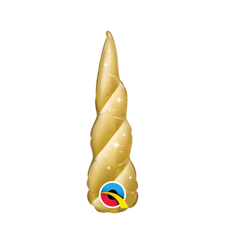 Mini Shape Foil Golden Unicorn Horn 35cm #10473 - Each (Inflated, supplied air-filled on stick)
