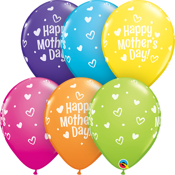 28cm Round Latex Tropical Assortment Mother's Day Hearts & Dots #12333 - Pack of 50
