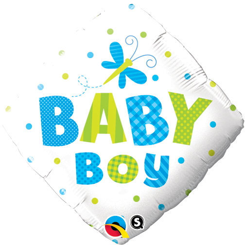 45cm Diamond Foil Baby Boy Dots & Dragonfly #14666 - Each (Pkgd.)