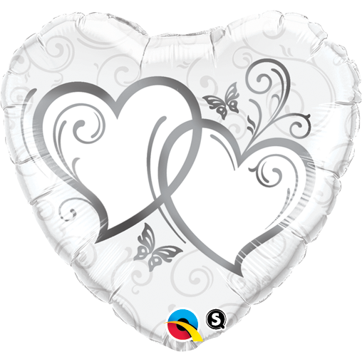 45cm Heart Foil Entwined Hearts Silver #15746 - Each (Pkgd.)