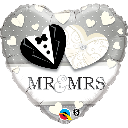 45cm Heart Foil Mr. & Mrs. Wedding #15771 - Each (Pkgd.)