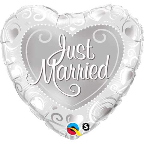 45cm Heart Foil Just Married Hearts Silver #15816 - Each (Pkgd.)