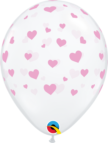 28cm Round Diamond Clear Random Hearts Light Pink Print #16833 - Pack of 50