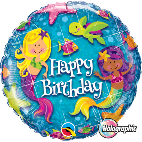 45cm Round Foil Holographic Birthday Mermaids #18415 - Each (Pkgd.)