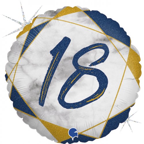 45cm Round Foil Balloon Marble Blue Age 18 #G78053GHB - Each (Pkgd.)