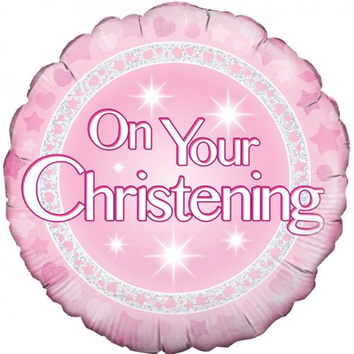 45cm Round Foil On Your Christening Pink #228236 - Each (Pkgd.)
