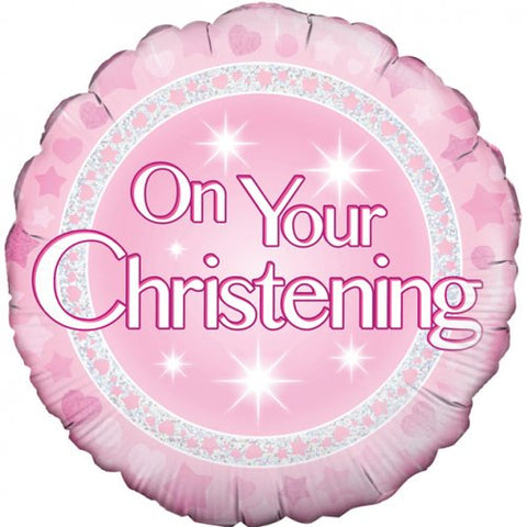 45cm Round Foil On Your Christening Pink #228236 - Each (Pkgd.)