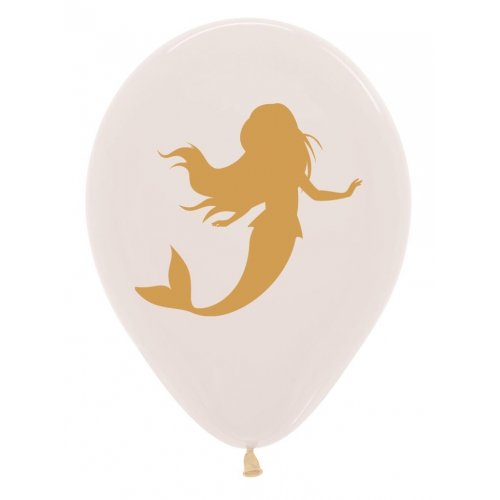 30cm Round Crystal Clear Gold Print 2 sides Mermaids #222215 - Pack of 50