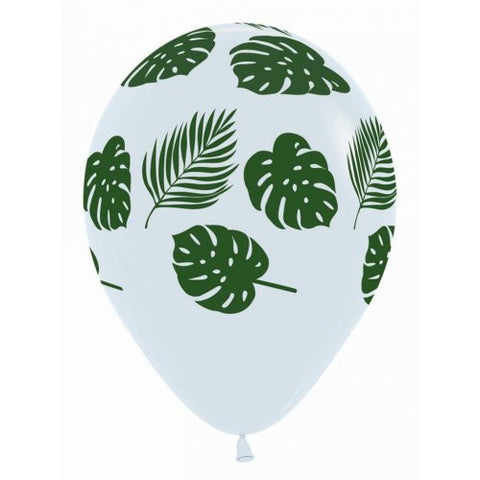 30cm Latex Round Monsterra Leaves White with Green Print #222350 - Pack of 50