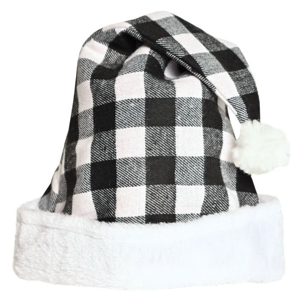 White & Black Plaid SANTA HAT #22735