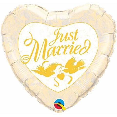 45cm Heart Foil Just Married Ivory & Gold #24961 - Each (Pkgd.)