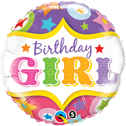 45cm Round Foil Birthday Girl Circus Stars #25228 - Each (Pkgd.)