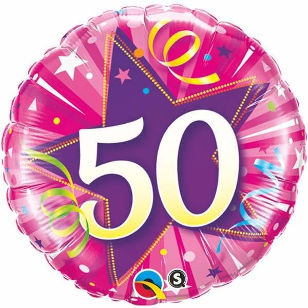 45cm Round Foil 50 Shining Star Hot Pink #25259 - Each (Pkgd.)