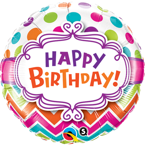 45cm Round Foil Birthday Chevron Dots #28124 - Each (Pkgd.)