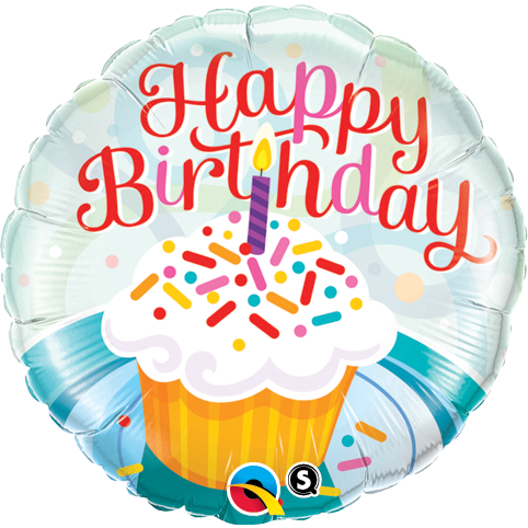 45cm Round Foil Birthday Cupcake & Sprinkles #28131 - Each (Pkgd.) SPECIAL ORDER ITEM