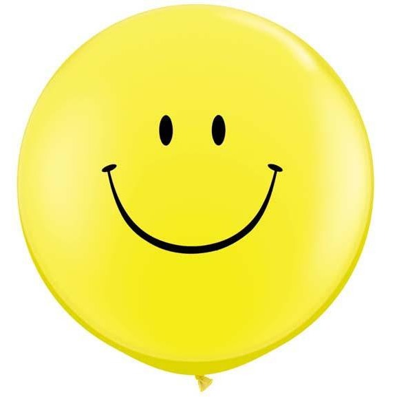 90cm Round Yellow Smile Face (Black) #29211 - Pack of 2 SPECIAL ORDER ITEM