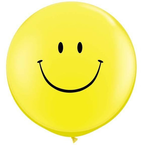 90cm Round Yellow Smile Face (Black) #29211 - Pack of 2 SPECIAL ORDER ITEM