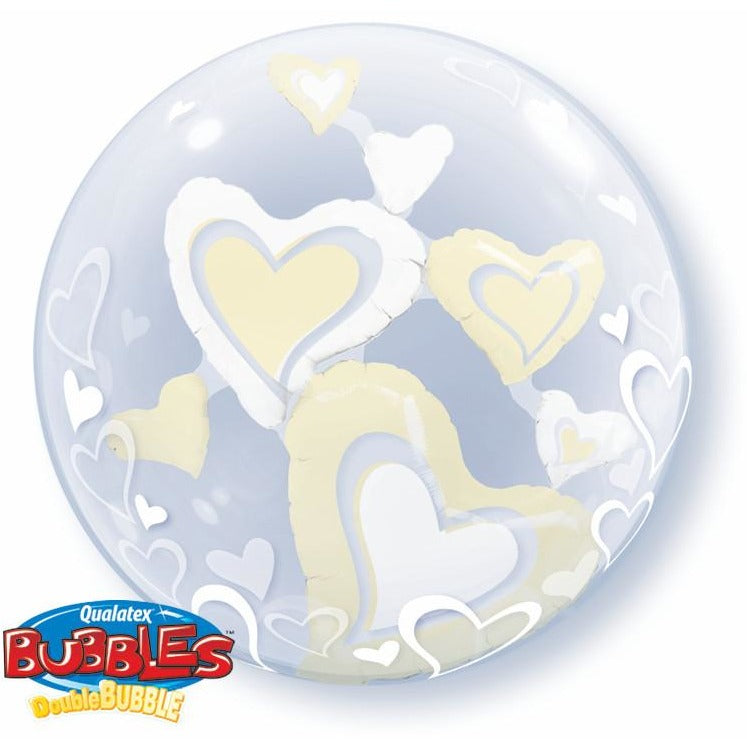 60cm Double Bubble White & Ivory Floating Hearts #29489 - Each SPECIAL ORDER ITEM