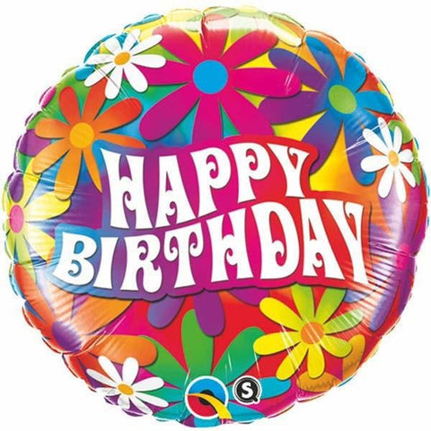 45cm Round Foil Birthday Psychedelic Daisies #29568 - Each (Pkgd.)