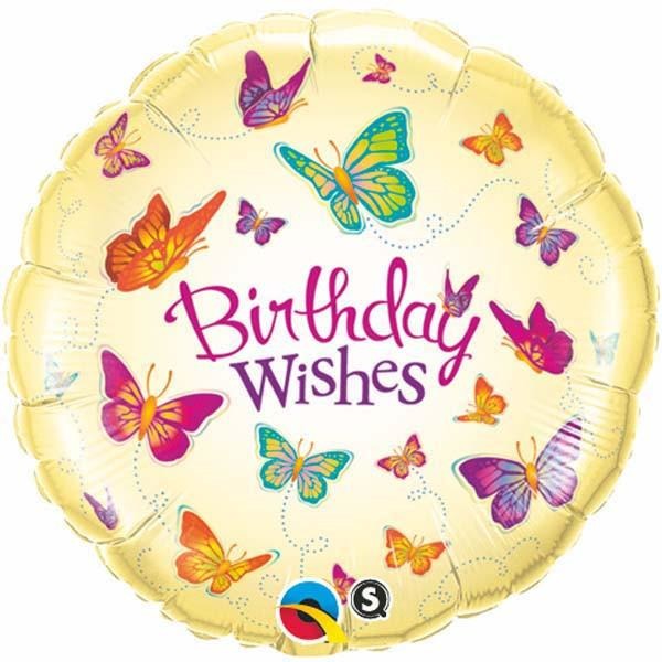 45cm Round Foil Birthday Wishes Butterflies #30881 - Each (Pkgd.) SPECIAL ORDER ITEM