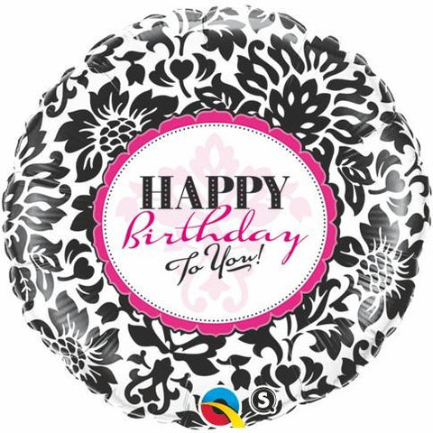 45cm Round Foil Birthday Elegant Damask #30986 - Each (Pkgd.)