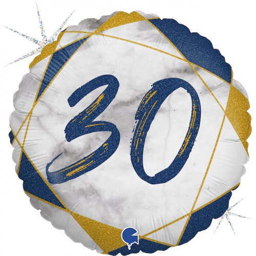 45cm Round Foil Balloon Marble Blue Age 30 #G78055GHB - Each (Pkgd.)