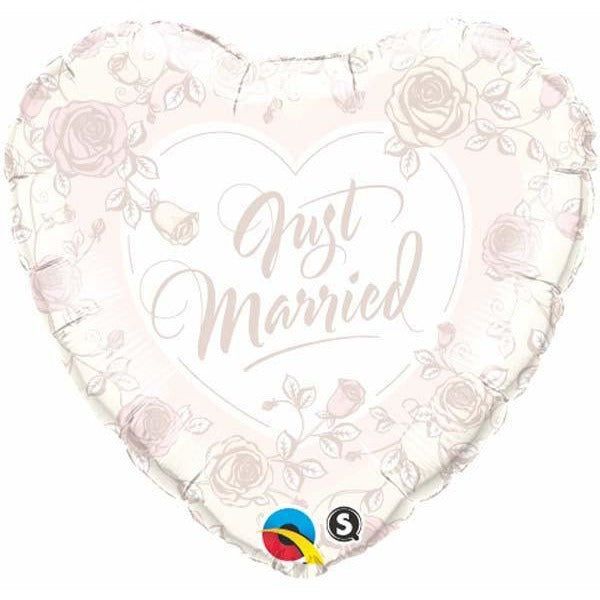 45cm Heart Foil Just Married Roses #31082 - Each (Pkgd.) SPECIAL ORDER ITEM