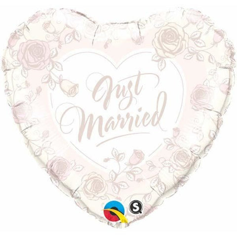 45cm Heart Foil Just Married Roses #31082 - Each (Pkgd.) SPECIAL ORDER ITEM