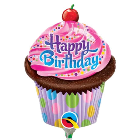 35cm Shape Birthday Frosted Cupcake #32935 - Each (Inflated, supplied air-filled on stick)