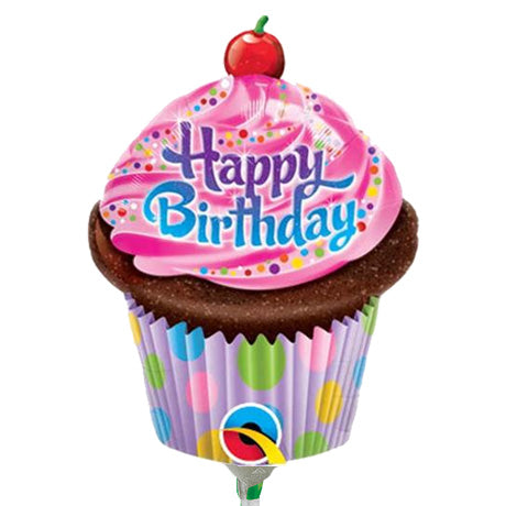 35cm Shape Birthday Frosted Cupcake #32935 - Each (Inflated, supplied air-filled on stick)