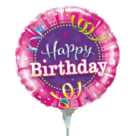 22cm Round Birthday Hot Pink #32953 - Each (Inflated, supplied air-filled on stick)