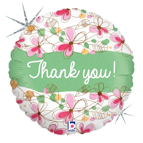 45cm Glittering Floral Thank You Round Holographic Foil Balloon #2536170 - Each (Pkgd.)