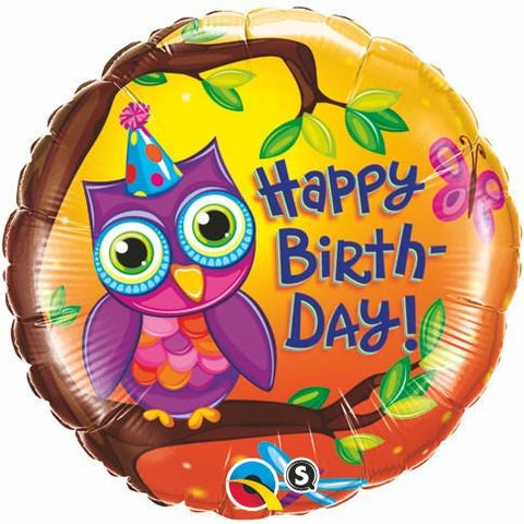45cm Round Foil Birthday Owl #36373 - Each (Pkgd.)