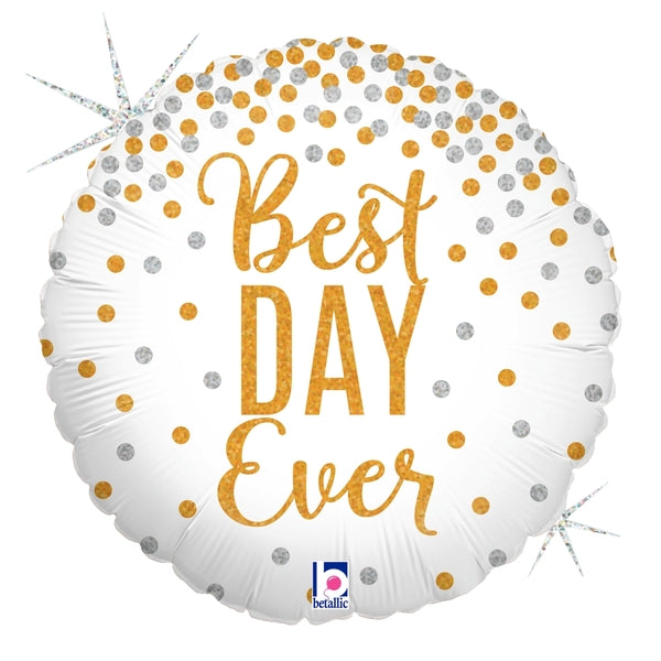 45cm Glittering Best Day Ever Round Holographic Foil Balloon #2536589 - Each (Pkgd.)