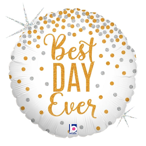45cm Glittering Best Day Ever Round Holographic Foil Balloon #2536589 - Each (Pkgd.)