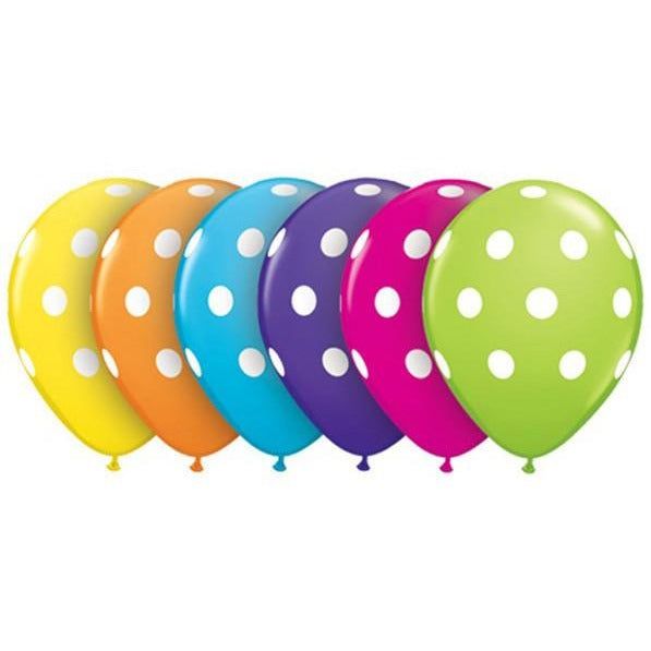 12cm Round Tropical Assorted Big Polka Dots (White) #36711 - Pack of 100