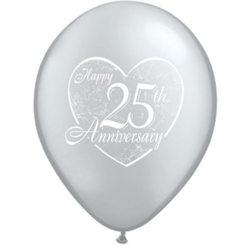 28cm Round Silver Happy 25th Anniversary Heart #37184 - Pack of 50