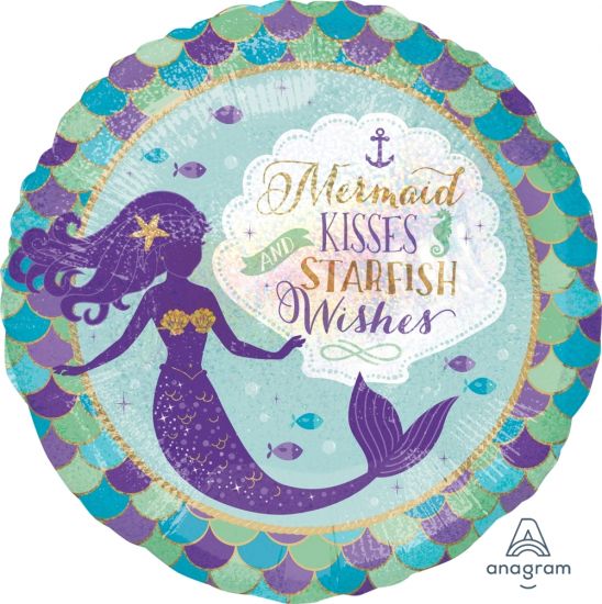 45cm Round Foil Mermaid Kisses and Starfish Wishes #37799 - Each (Pkgd.)