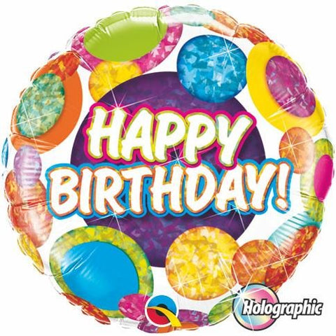 45cm Round Foil Holographic Birthday Big Dots & Glitz #37884 - Each (Pkgd.)