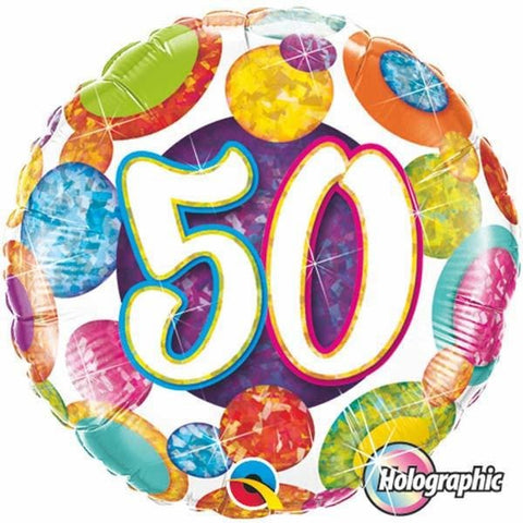 45cm Round Foil Holographic 50 Big Dots & Glitz #37905 - Each (Pkgd.)
