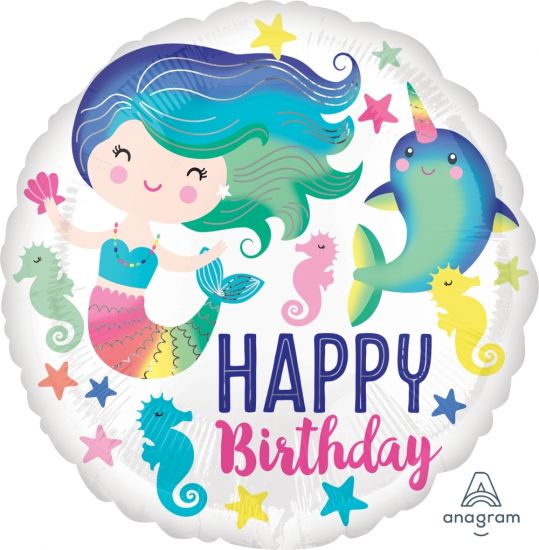 45cm Round Foil Happy Birthday Mermaid #38554 - Each (Pkgd.)