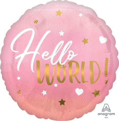 45cm Foil Balloon Hello World! Baby Girl #39724 - Each (Pkgd.)