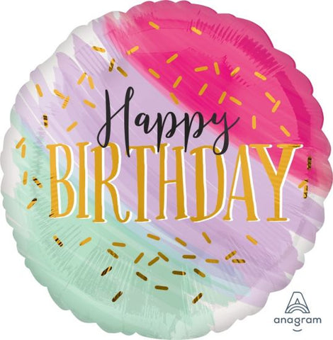45cm Birthday Round Water Colour Happy Birthday Foil Balloon #39949 - Each (Pkgd.)