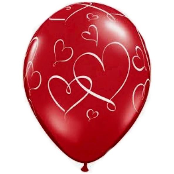 28cm Round Ruby Red Romantic Hearts (Wht) #40311 - Pack of 50
